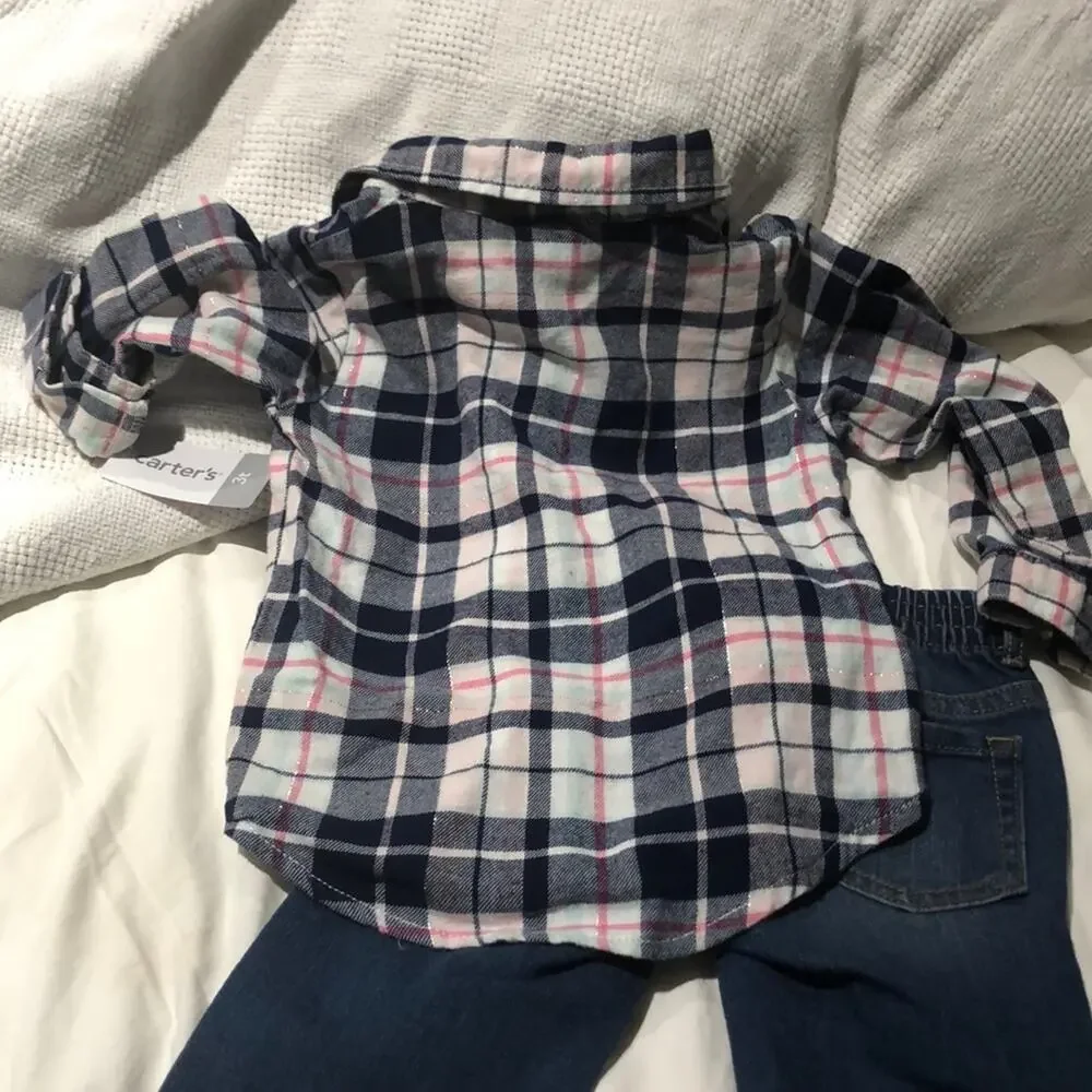 CArters flannel 3t shirt Capri crazy 8 jeans NWT